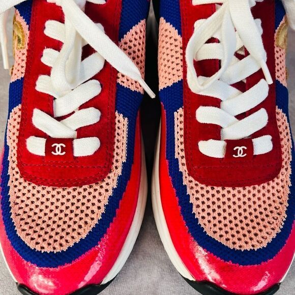 Chanel Multicolor Patent Low Top CC Trainers Pink Blue 38 IT - Picture 4 of 12